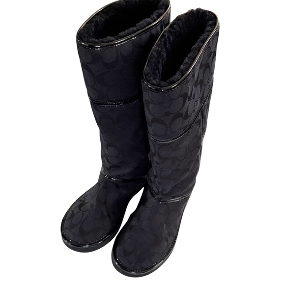 Coach Black Boots | Signature Logo Fur Lined Winter Boots Wear Tall or Cuffed - Picture 2 of 9